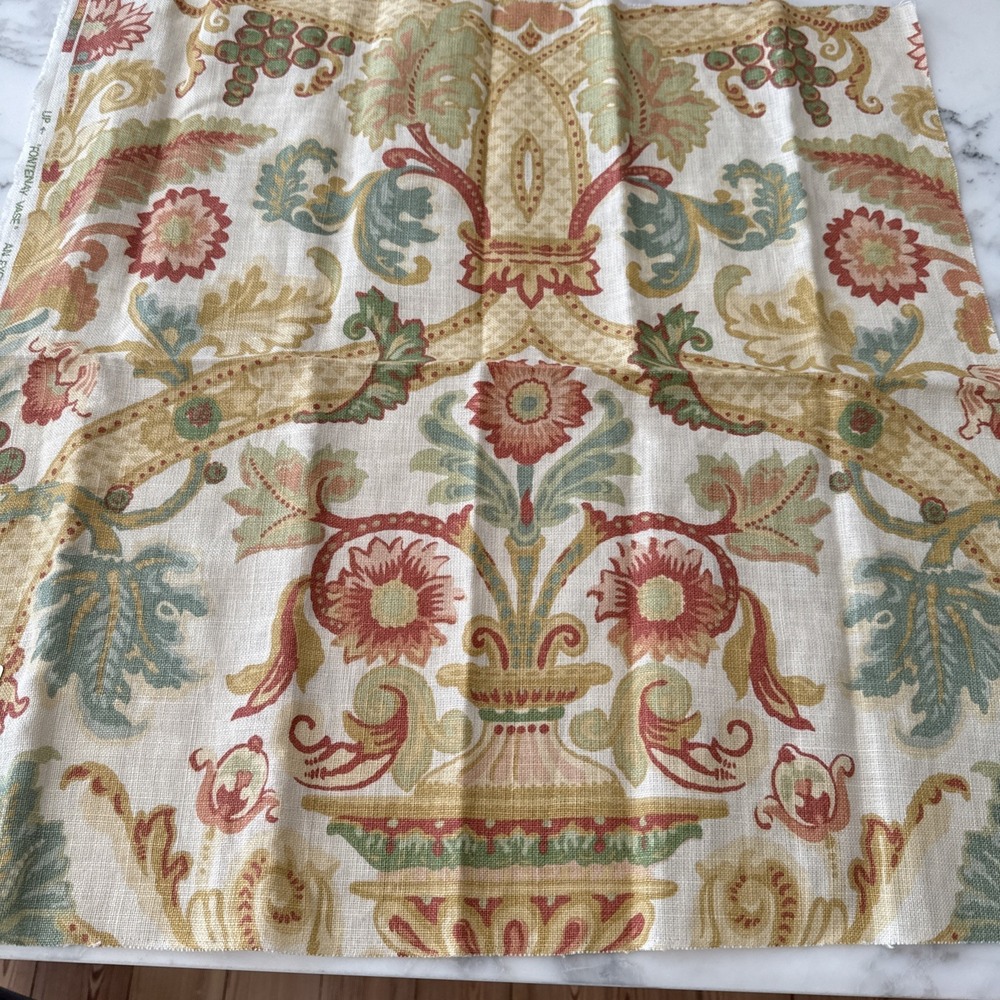 Schumacher Fabric Sample Swatches Fontenay Vase Ivory 100% Linen Chair 26"x 26"